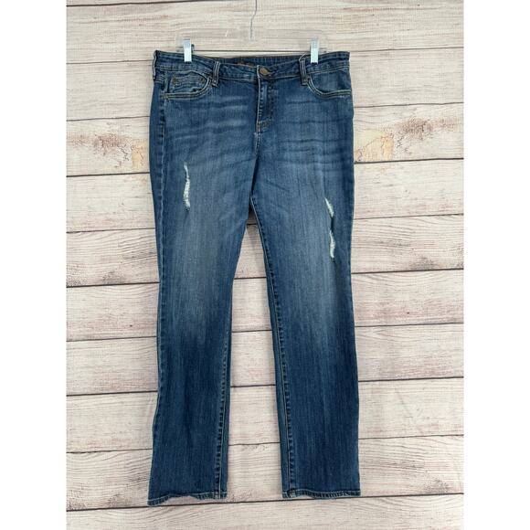Kut from the Kloth Whiskered Straight Leg Jeans Womens 14 Blue Medium Wash - Picture 1 of 11
